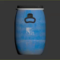Blue Vintage Barrel With Black Lid And Metal Handles On Dark Surface