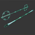 Modern Red Silver Weapons Featuring Long Handles And Circular Decorative Elements