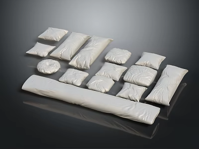 White Throw Pillows With Various Shapes And Sizes For Interior Furniture 3d model