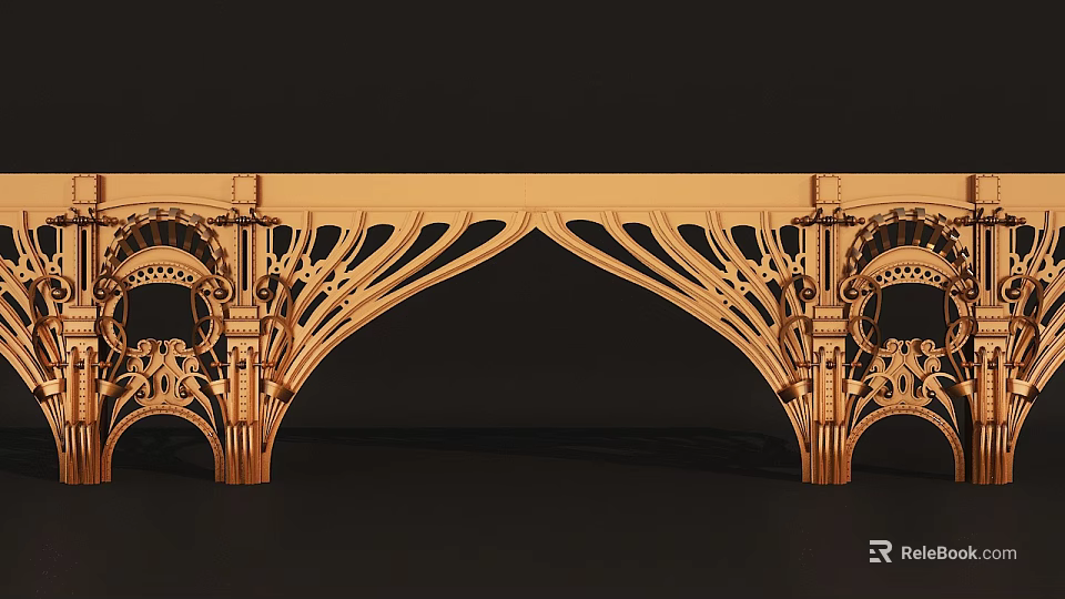 Intricately Carved Wooden Door Arch With Classic Design And Symmetrical Decorative Patterns 3d model 