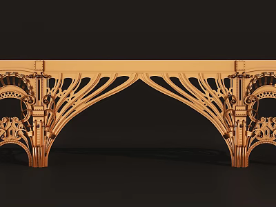Intricately Carved Wooden Door Arch With Classic Design And Symmetrical Decorative Patterns 3d model