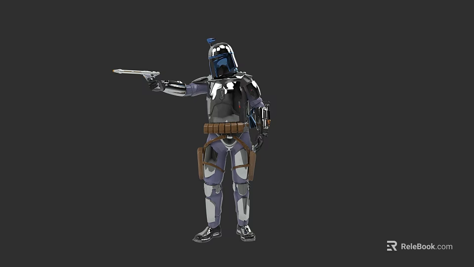 Game Movie Character In Silver Armor With Brown Belt Helmet And Holding Weapon 3d model 