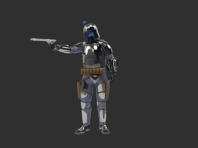 Game Movie Character In Silver Armor With Brown Belt Helmet And Holding Weapon 3d model