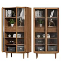 Wooden Display Cabinet Shelves With Glass Doors Storage Books Decorative Items And Organizer Boxes