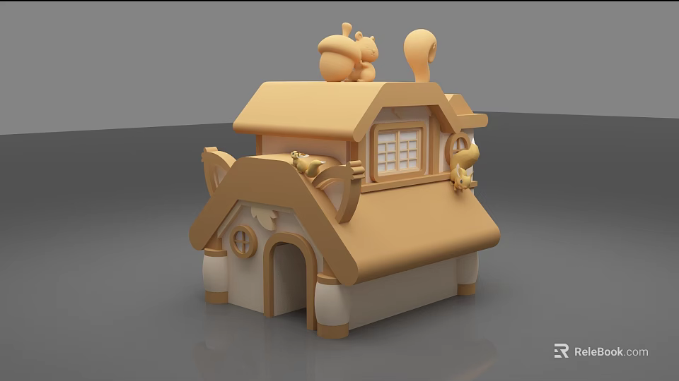 Cute Cartoon House With Squirrel Acorn And Small Animal Roof Decorations 3d model 