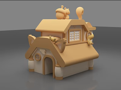 Cute Cartoon House With Squirrel Acorn And Small Animal Roof Decorations 3d model