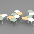Hexagonal Functional Tables With Modular Design White Green Wooden Surfaces For Collaborative Workspace 3d model