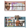 Various Colored Wall Shelves With Books Stuffed Toys And Decor Items
