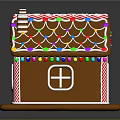 Cartoon Gingerbread House With Colorful Candy Roof Chimney Window And Striped Door