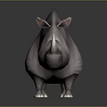 Detailed 3D Rhino Character Model Featuring Large Horns Gray Skin And Realistic Texture