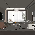 Modern Living Room Interior Design Featuring Sofa Armchair Coffee Table Circular Rug And TV Wall