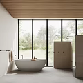 Modern Bathroom With Freestanding Tub And Scenic View