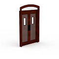 Brown Wooden Double Door With Two Rectangular Glass Panels And Central Black Handle 3d model