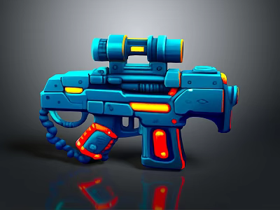 Futuristic Sci Fi Blue Gun With Scope Yellow Red Accents And Mechanical Design 3d model