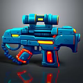 Futuristic Sci Fi Blue Gun With Scope Yellow Red Accents And Mechanical Design