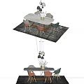 Modern Dining Table Set With Chairs Pendant Lights Plant And Rug 3d model