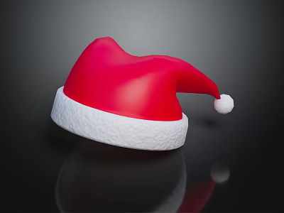 Red Santa Hat With White Trim And Festive Pom Pom On Top Design 3d model