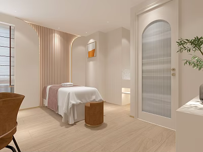 Modern Beauty Hair Salon Interior With Comfortable Treatment Bed And Relaxing Green Plants 3d model