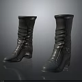 Minimalist Leather Mid Calf Boots With Wrinkled Design And Low Heel