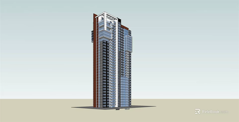 Modern High Rise Residential Building With Glass Facade And Balcony Exterior Design 3d model 