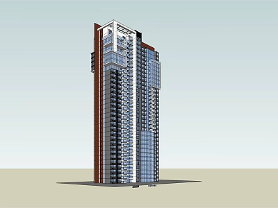 Modern High Rise Residential Building With Glass Facade And Balcony Exterior Design 3d model