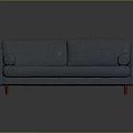 Modern Blue Fabric Two-Seater Sofa with Armrests and Orange Wooden Legs