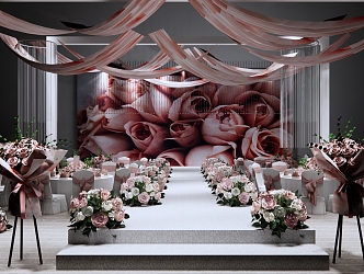 Modern Wedding Scene Wedding Hotel Banquet Hall Wedding Beautiful Chen Bouquet Pink Rose Wedding Decoration Bouquet Wedding Ornaments 3d model