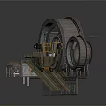 Industrial Mechanical Structure With Large Circular Rings Track Platform And Control Panels