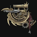 Intricate Mechanical Weapon With Gears Telescope Crescent Moon Feather And Gear Structure