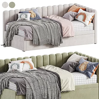 Fabric Single Bed Sofa Bed Children's Bed Children's Bed Boys Bed Girls Wear Single Bed Pillow Sofa Pillow 3d model