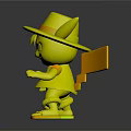 Yellow Creature Resembling Pikachu With Straw Hat Red Vest Blue Shorts And Yellow Board Standing