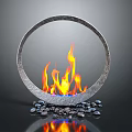 Decorative Garden Decor With Circular Metal Frame Flames And Stones