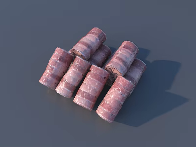 Red And White Striped Stone Wood Cylindrical Blocks Stacked Together 3d model