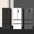 Three Dark Gray White Light Gray Multi Door Design Modern Minimalist Refrigerators In Indoor Setting