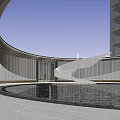 Modern Pergola Slatted Structure with Water Reflection in Urban Landscape