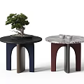 Modern Side Tables With Black And Marble Tops Bonsai Plant And Cups