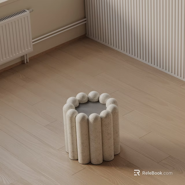 Modern Minimalist Side Table With Round Sandstone Top And Curved Beige Legs On Wooden Floor 3d model 