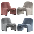 Stylish Pink Gray And Blue Velvet Leisure Chairs With Curved Modern Design