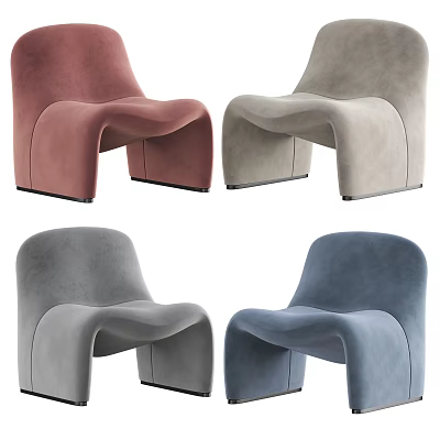 Stylish Pink Gray And Blue Velvet Leisure Chairs With Curved Modern Design 3d model