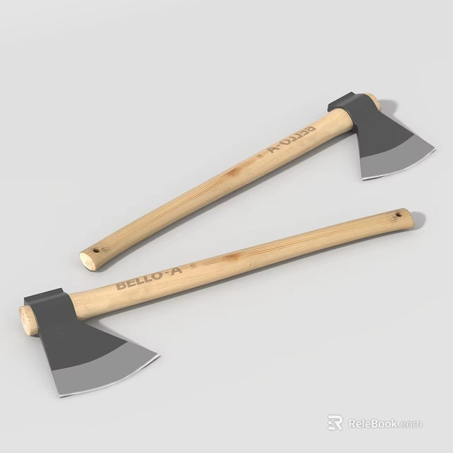 Durable BELLO-VA Hardware Tools Axes With Wooden Handles And Sharp Metal Heads 3d model 