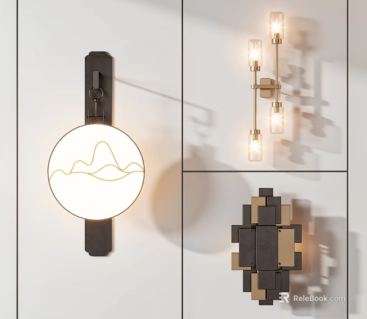 Modern Wall Lamps With Mountain Pattern Geometric Shapes And Gold Frame Design 3d model