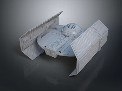 Detailed Gray Sci Fi Spaceship Model With Open Wings And Textured Surface 3d model