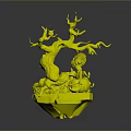 Witch Figure Sitting On Pumpkin With Dead Tree Branch In Enchanted Scene