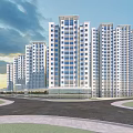 Modern High Rise Residential Buildings With Glass Facades Large Windows Curved Roads And Green Spaces