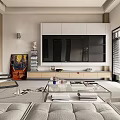 Modern Living Dining Room Open Layout With White Sofa Glass Coffee Table TV Staircase And Plant