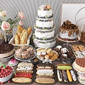 Modern Cake West Point Combination Food Bread Raspberry Baguette Donut Drink Vase Painting Cake Dessert Bread Sugar Cocktail 3d model