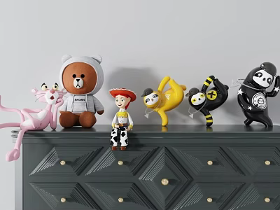 Cute Stuffed Dolls Collection With Animal And Cartoon Character Designs In Colorful Styles 3d model