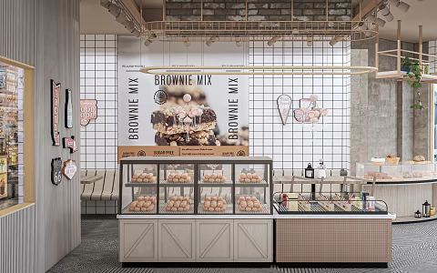 Sweet shop cake shop milk tea shop bakery dessert shelf bar cashier 3d model