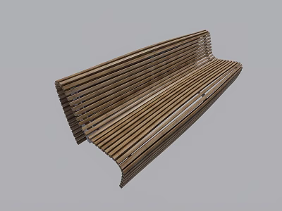 Modern Wooden Slatted Landscape Bench With Curved Design For Outdoor Spaces 3d model