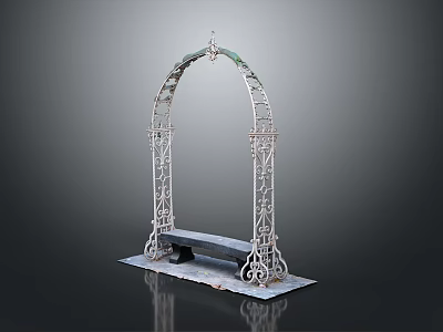 Decorative Iron Arch Structure With Integrated Bench Design For Outdoor Spaces 3d model